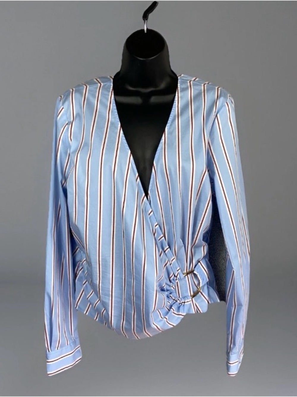 Veronica Beard Ozzie Wrap Top Women’s 14 Striped Blue White & Brown